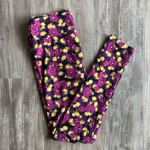 Lularoe Leggings Floral Purple Yellow One Size